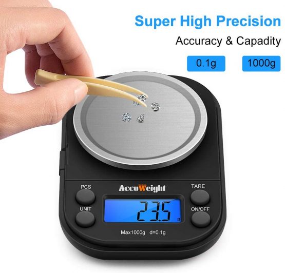 ACCUWEIGHT 255 Digital Scales Pocket Jewelry Scale Portable Mini Electronic Weighting Multifunctional Precision Gram Scale with Backlight LCD Display, Tare and PCS Features, 1000g, 0.1g increments - Image 4