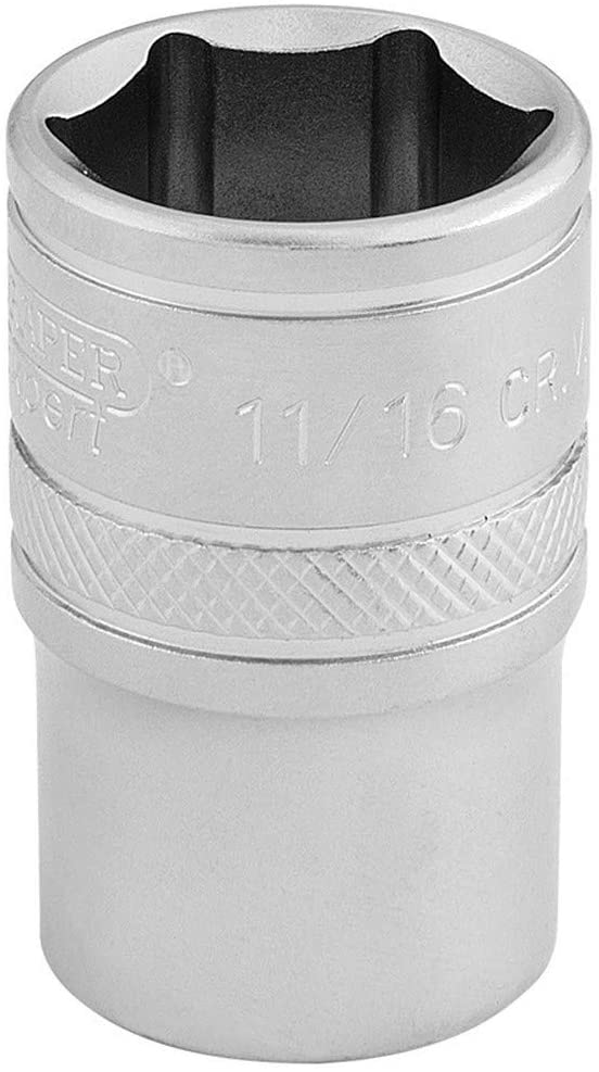 Draper 16630 1/2-Inch Square Drive Micro Satin Chrome Imperial Socket, 11/16-Inch Size , Blue, 11/16"