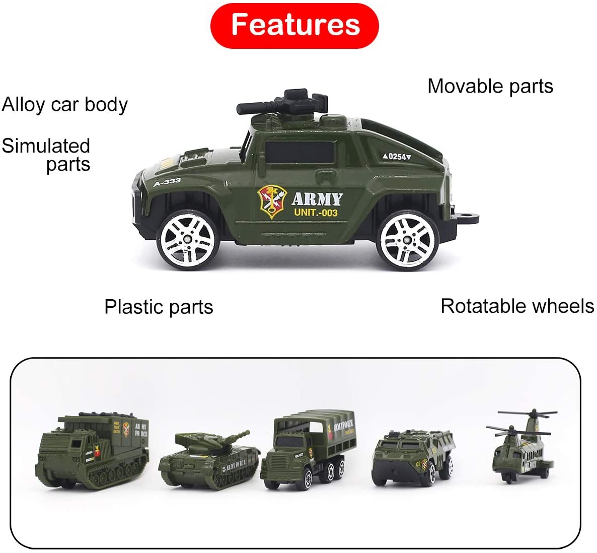 Alloy Military Truck Set Mini Pocket Size Models Play Vehicles Toy Party Favors Cake Decorations Topper Birthday Gift for Kids Boys Girls 6Pcs Set - Image 3