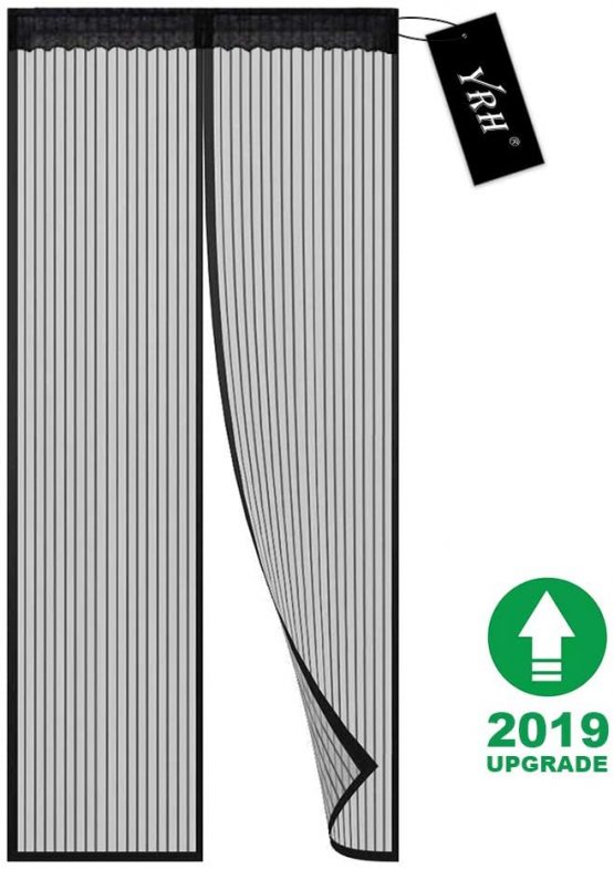 Magnetic Fly Screen Door, YRH Heavy Duty Bug Mesh Curtain with Powerful Magnets and Full Frame Magic Tape, Insect Protection Door No Gap, Keep Bugs Out Lets Fresh Air in,90 * 210cm (Black)