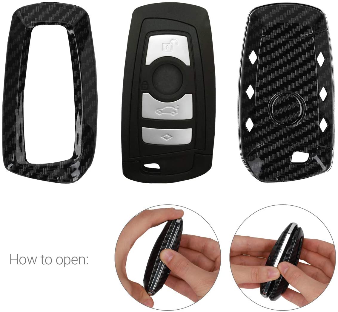 kwmobile Car Key Cover Compatible with BMW 3 Button Remote Control Car Key (only Keyless Go) - Hard Case - Carbon Black - Image 3