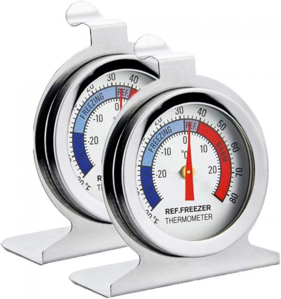 Fridge Thermometer Refrigerator Thermometer,INRIGOROUS Pack of 2 Stainless Steel Dial Fridge/Freezer Thermometer with Hanging Hook and Retractable Stand (Dial Style)