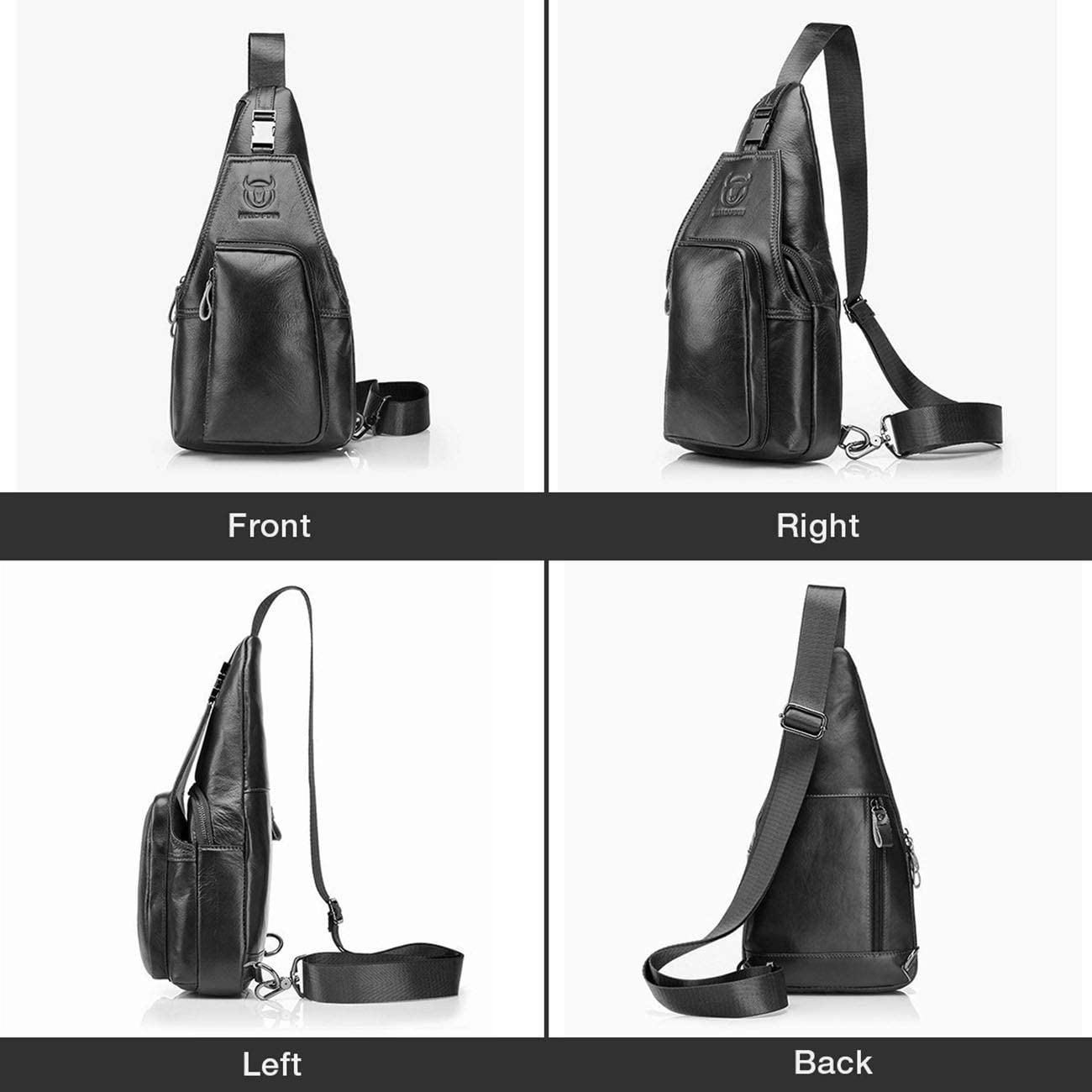 BULLCAPTAIN Men's Leather Chest Bag Shoulder Bags Shoulder Bags Crossbody Bags Sports Business Travel Black, Black, M - Image 3