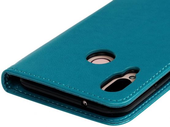 Huawei P20 Lite Case, Premium PU Leather Flip Notebook Wallet Case Embossed Cat Butterfly with Magnetic Stand Card Holder ID Slot Folio Soft Protective Skin Case Cover for Huawei P20 Lite Blue - Image 3