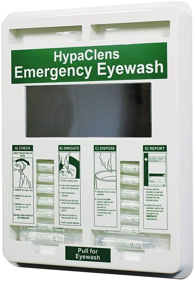 1 X Safety First Aid Hypaclens 20ml Eyewash Dispenser With 25 Eyewash Pods, White, Pack of 25 in Wall Dispenser