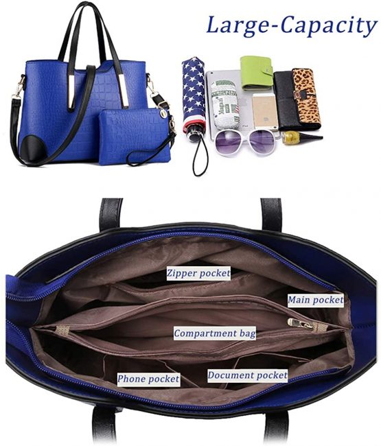 Chikencall® Women Clacssic Tote Bag Fashion Handbag And Purses Ladies Shoulder Bag Top Handle Satchel Wallet Set 2pcs - Image 3