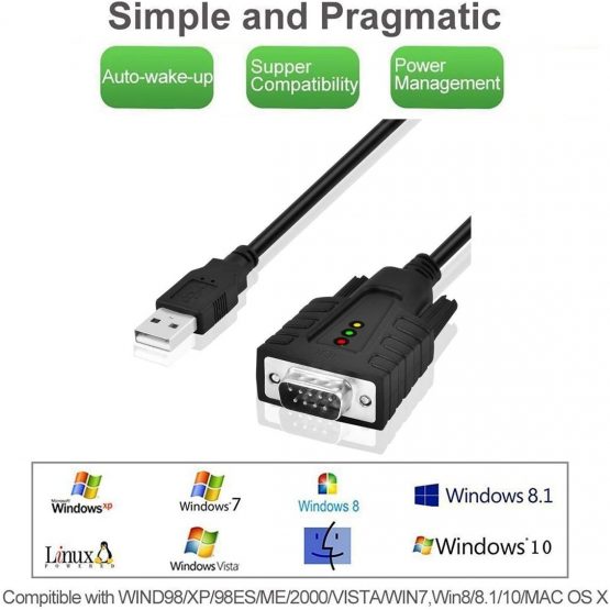 DriverGenius USB232A-B USB to Serial RS232 DB9 Adapter With 3 x LEDs - 1m, Windows 11 & macOS 11 - Image 2