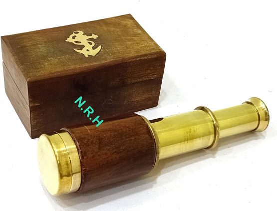 Handcrafted Nautical Decor Scout's Brass/Wood Spyglass Telescope With Rosewood Box,6'',