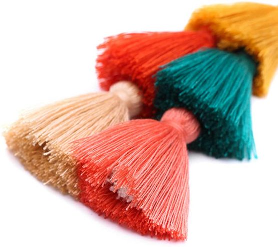 Auony Colorful Boho Tassel Charm Key Chain Pom Pom Tassel Bag Pendant Key Ring Keychain - Image 3