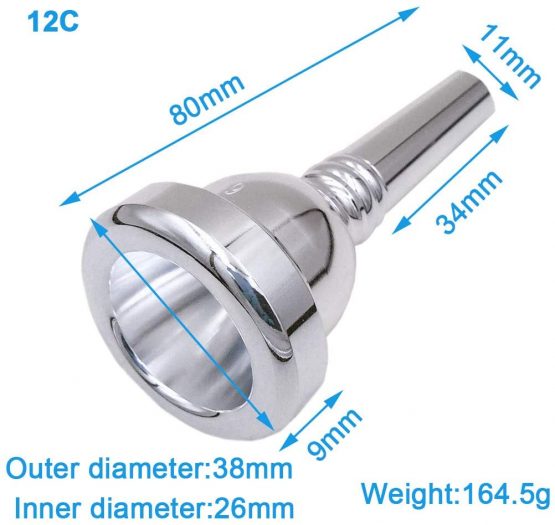 Missmore Trombone Mouthpiece 12C，Baritone and Euphonium Mouthpiece，Silver Plated - Image 2