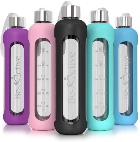 Be-Active Glass Water Bottle with Times to Drink - Borosilicate Glass – Motivational bottles - BPA Free Sizes 550ml & 1 Litre