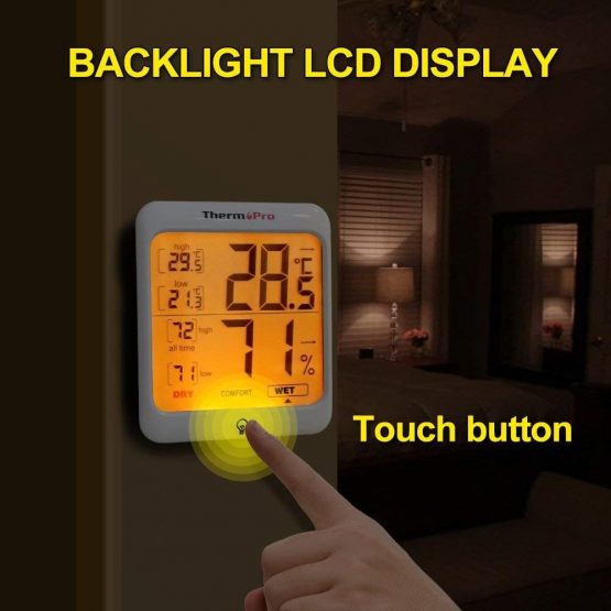 ThermoPro TP53 Hygrometer Digital Indoor Room Lab Greenhouse Thermometer Temperature Humidity Monitor Gauge Indicator for Nursery Home Office with Touch Backlight Amphibians Hygrometer - Image 3