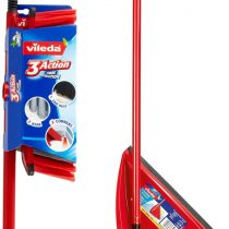 Vileda 3Action Broom Plus Long Handled Dustpan, Red