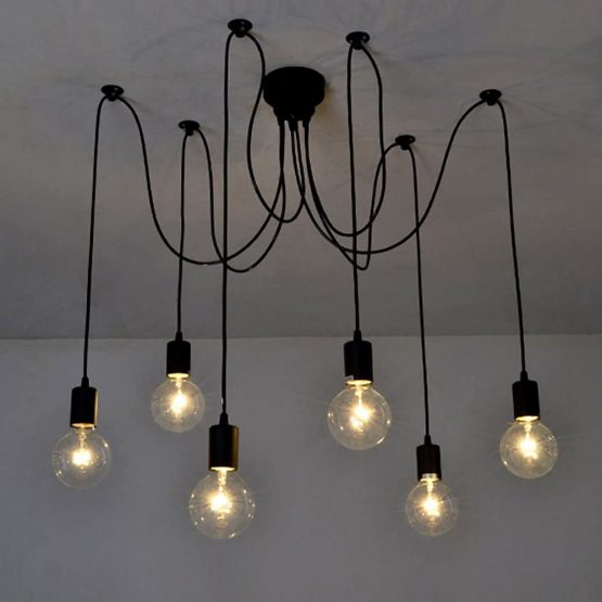 Lixada+ 6 Arms(Each with 1.7m Wire) Chandelier Pendant Lights Spider Lamp Antique Classic Edison Lamp Shade Ajustable DIY E27 Retro Ceiling Light for Dining Hall