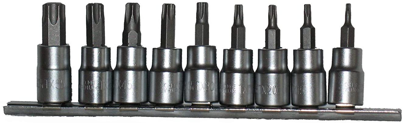 Neilsen CT0733 9pc 3/8in Drive Star Bit Set T10, T15, T20, T25, T30, T40, T45, T50, T55 with Rail for Star Fasteners