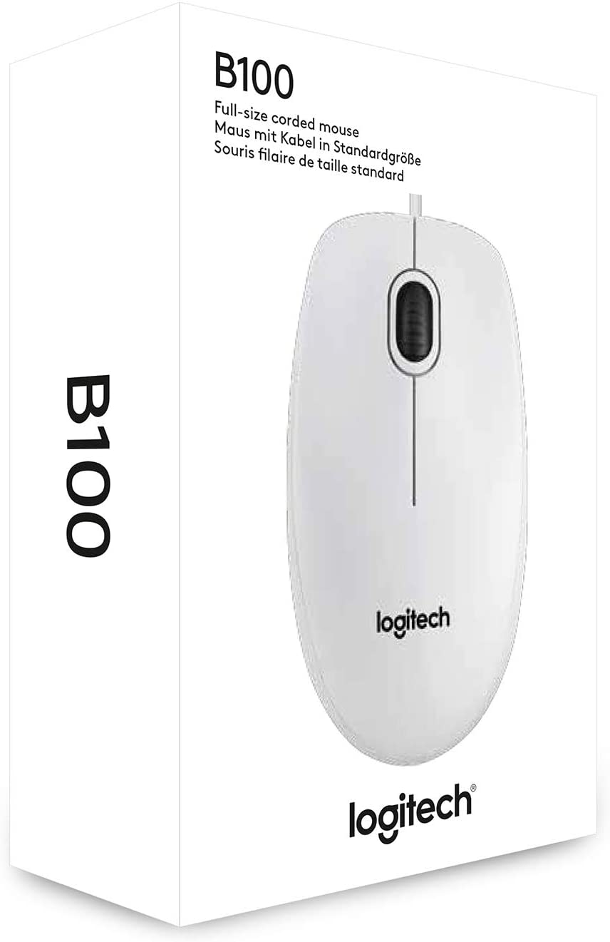 Logitech 910-003360 B100 Wired USB Mouse, 3-Buttons, Optical Tracking, Ambidextrous PC / Mac / Laptop - White - Image 3