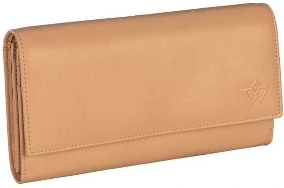 Genuine Leather Long Wallet for Women with Multiple Card Slots, Phone Compartment, Zipper Coin Pouch and RFID - Sand Dune Orange