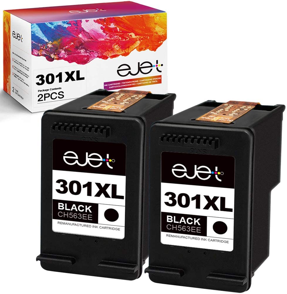 ejet 301XL Ink Cartridges Remanufactured for HP 301 XL Black Ink Cartridges for Envy 4500 4502 4507 5530 DeskJet 2540 OfficeJet 2620 2622 4630 Printers (2-Black)