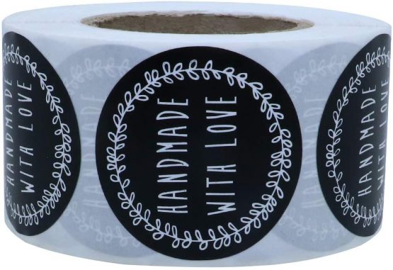 Hybsk Handmade with Love Stickers with Love Heart 1.5" Round Total 500 Labels on a Roll (Type 1) - Image 3