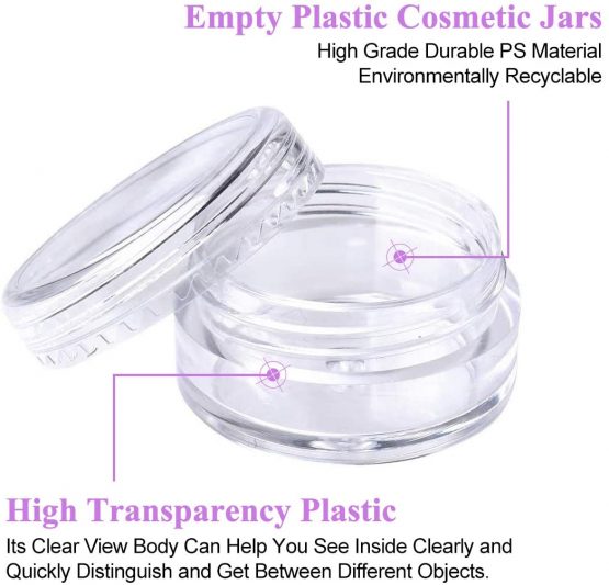 50 Pieces Sample Pots, Empty Cosmetic Jars Set Clear Round Travel Pots for Creams and Powder, 5g/5ml Small Sample Containers Plastic Jars with Lids for Women Make-Up Glitter Nail Art Storage Bottles - Image 3