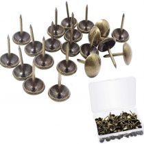 Suithink 125PCS 11x17mm Upholstery Tacks Antique Brass Furniture Nails Pins Round Head Pins