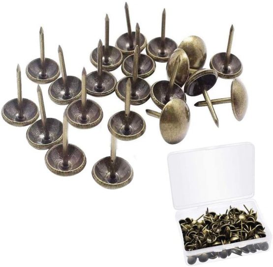 Suithink 125PCS 11x17mm Upholstery Tacks Antique Brass Furniture Nails Pins Round Head Pins