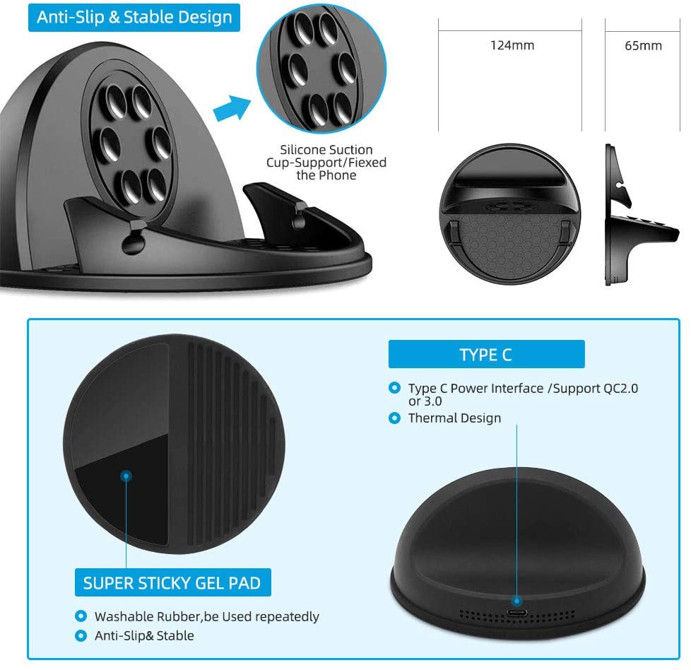 Beeasy 15W Wireless Car Charger Dashboard,Car Phone Holder Wireless Charger Non-Slip,Mobile Phone Fast Wireless Charger for iPhone 16 14 13 12 11 Pro Max XR X SE - Image 2