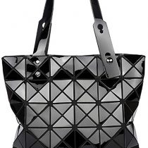 Womens Top-Handle Bags, Geometric Luminous Shoulder Bag, Foldable PU Leather Shard Lattice Tote Bag Shopping Bag