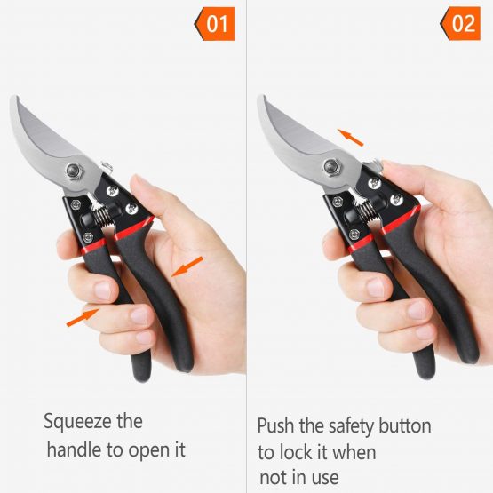 LeaderPro Pruning Shears and Secateurs, Aluminium Garden Hand Bypass Pruners, Sharp Pruning Scissors/Gardening Tool, with Spare Spring and Blade, Ergonomic Comfort, Security Upgrade, Black - Image 4