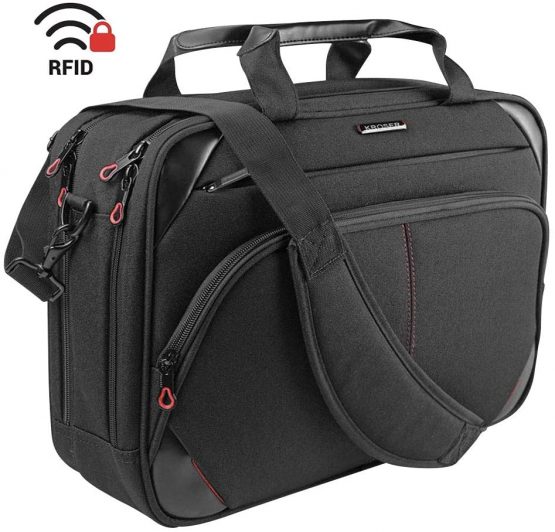 KROSER Laptop Bag 15.6 Inch Laptop Briefcase Laptop Messenger Bag Water Repellent Computer Case Laptop Shoulder Bag Durable Tablet Sleeve with RFID Pockets for Business/College/Women/Men-Black/Red