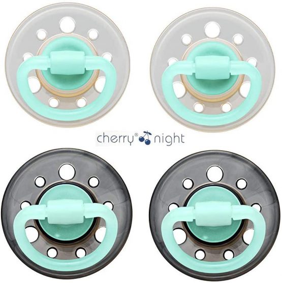 NIP Cherry Round Dummy Night Size 2 from 6+ Months Black Night & Milky White Glow in the Dark