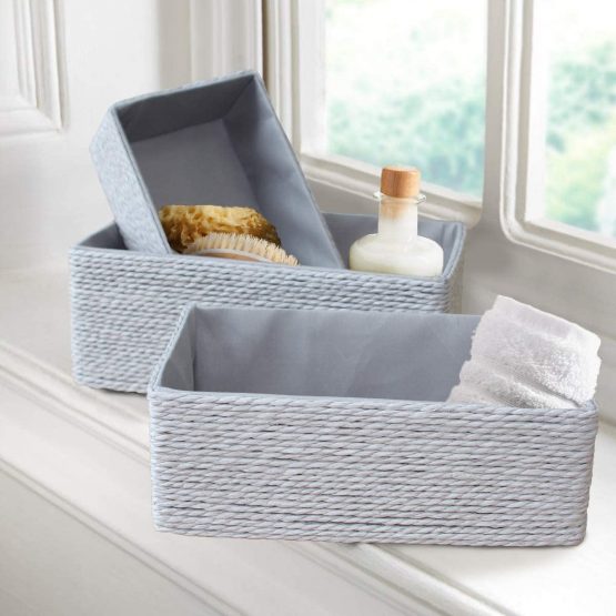 La Jolíe Muse Storage Baskets Set 4 - Bathroom Woven Basket Paper Storage Bin, Storage Boxes for Makeup Closet Bathroom Bedroom Living Room, Grey - Image 4
