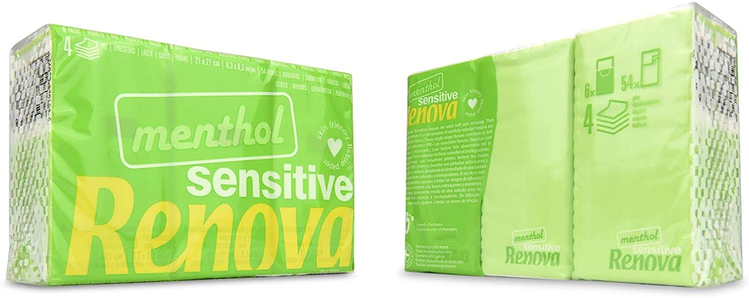 Renova Menthol Sensitive Tissues Handkerchiefs (6 Packs of 9) - Extra Soft, White, 1 count (Pack of 6) - Image 3