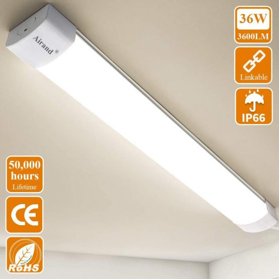 Airand Linkable LED Tube Light Batten Light 4FT 36W 3600LM Ceiling Light for Garage Office Cellar Shop Basement School Bathroom Restaurant Hotel Hostipatal,Ideal Indoor or Outdoor,120CM Natural White