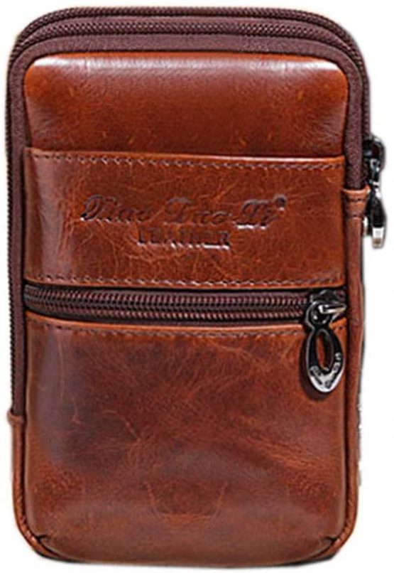 Xieben Leather Phone Belt Holster Waist Case Bag for Men Travel Outdoor Camping Cell Phone Loop Pouch Pack Purse Wallet Holder for iPhone Coffee