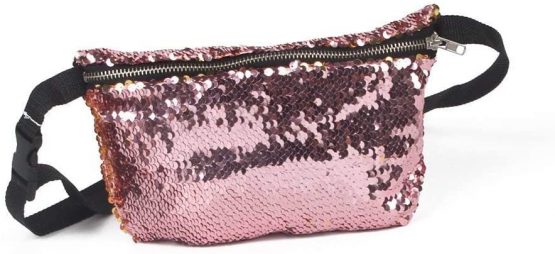 NUOLUX Double Color Sequins Waist Bag Casual Outdoor Sports Bag (Gold + Pink) - Image 2