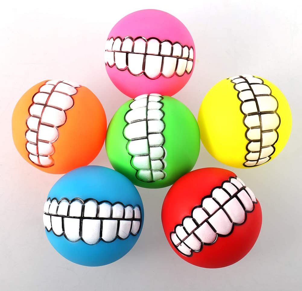FANTESI 6 Pcs Teeth Ball for Dog, Fun Pet Toy with Human Smile Ball