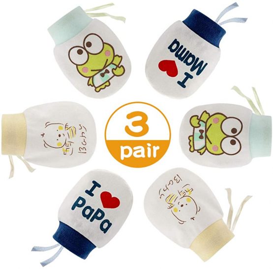 NOCHME  Baby Anti Scratch Mittens for Newborn Boys Girls , 3 Pair Super Soft Adjustable No Scratch Cotton Baby Gloves Mits, 0-10 Months, White