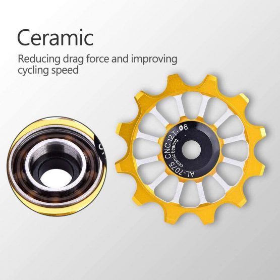 Bike Derailleur Pulley Aluminum Sealed Bearing Jockey Wheel Bicycle Guide Wheel Rear Derailleur Pulleys 12T Ceramic Aluminum Jockey Wheel Rear Fit 4/5/6mm Screws Support 7/8/9/10 speed - Image 2