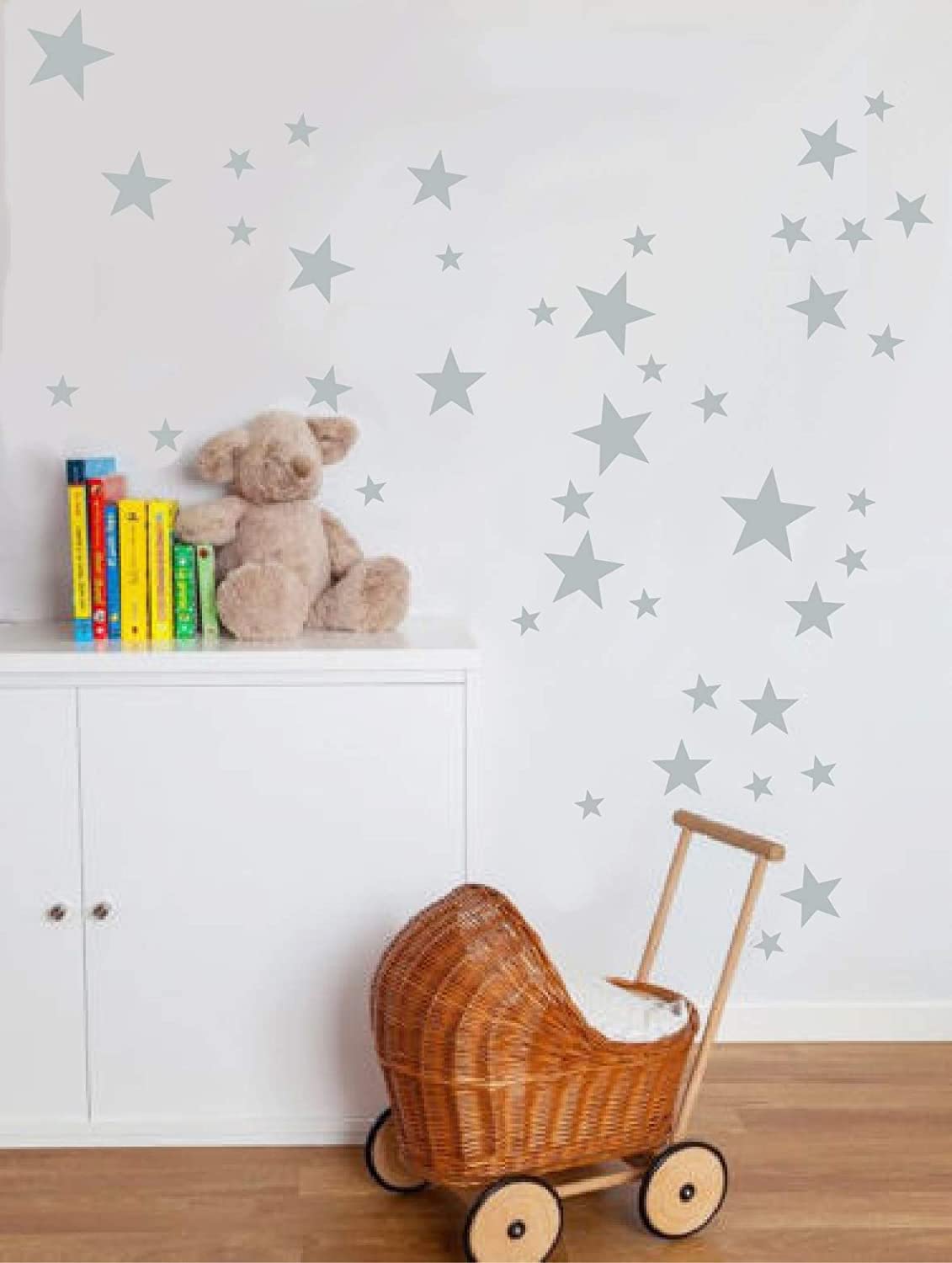 64 Vinyl Stars Wall Stickers Mixed-Sized (Light Grey)