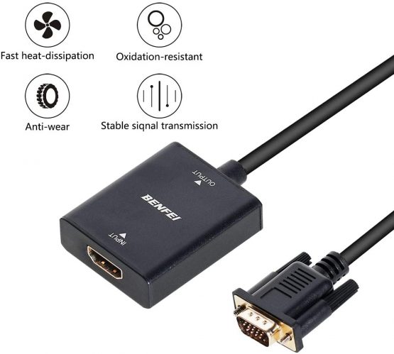 HDMI to VGA Adapter, BENFEI Female HDMI Input to Male VGA Output Adapter with 3.5mm Audio Jack Compatible for TV Stick, Computer, Laptop, Monitor, Projector, Raspberry Pi, Roku, Xbox and More - Black - Image 2