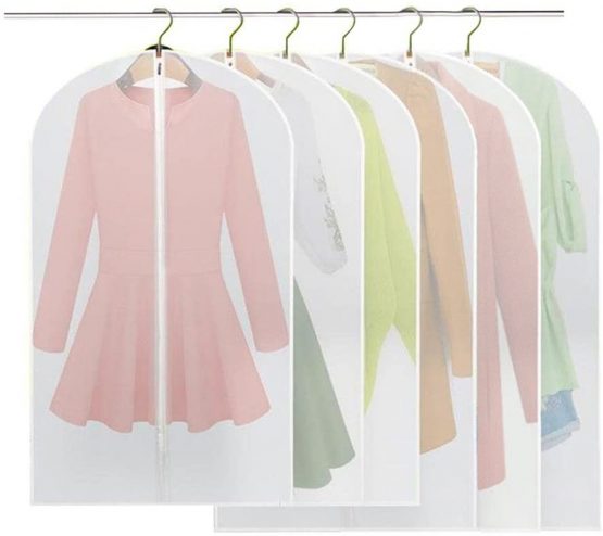 BREEZO Clothes Covers, Pack of 6 PEVA Dustproof Garment Covers Damp-proof Garment Bag, Full Zipper Suit Bag, Washable Waterproof Transparent Dress Cover (3pcs 60 * 100cm +3pcs 60 * 120cm)