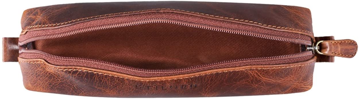 STILORD "Willem" Pencil Case Leather Pencil Pouch for Men Women Vintage Stationery Bag with Zipper Colour:Kara - Cognac - Image 3