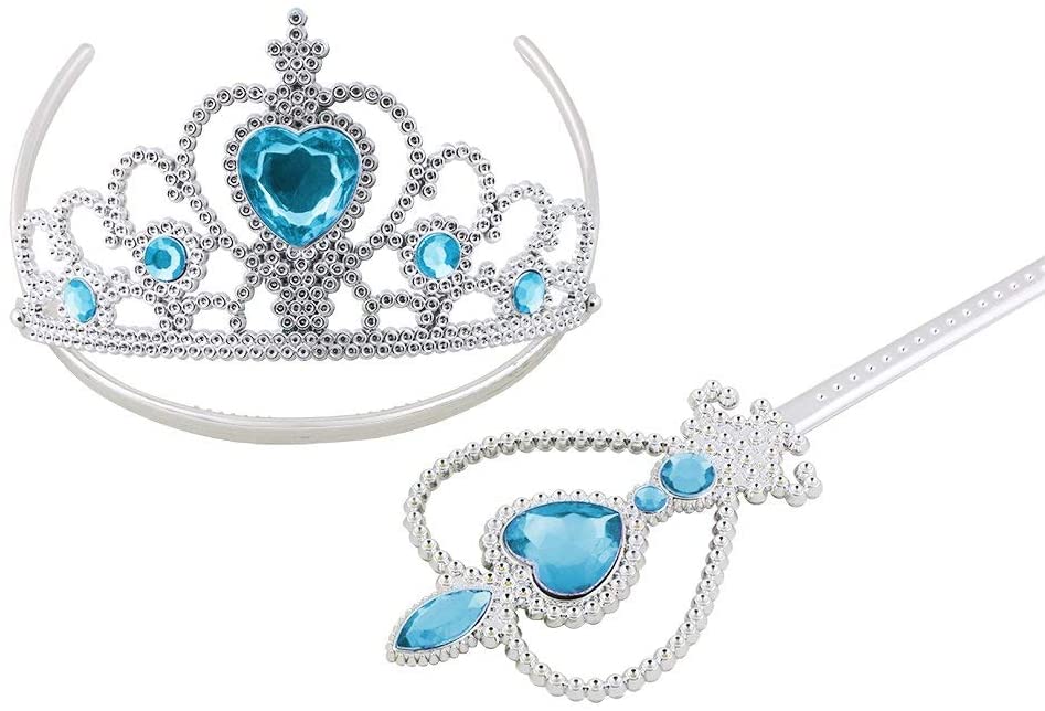 Vicloon Elsa Princess Dress Up Accessories, Crown Wand Blue Gloves Tiara braids Necklace Ring Earrings Set of 8 - Image 3