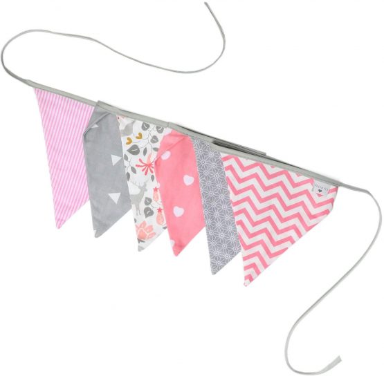 PREMYO Fabric Bunting Flags - Baby Shower Decorations Girls Nursery - Colourful Double Sided Banner Pink Grey - Image 2