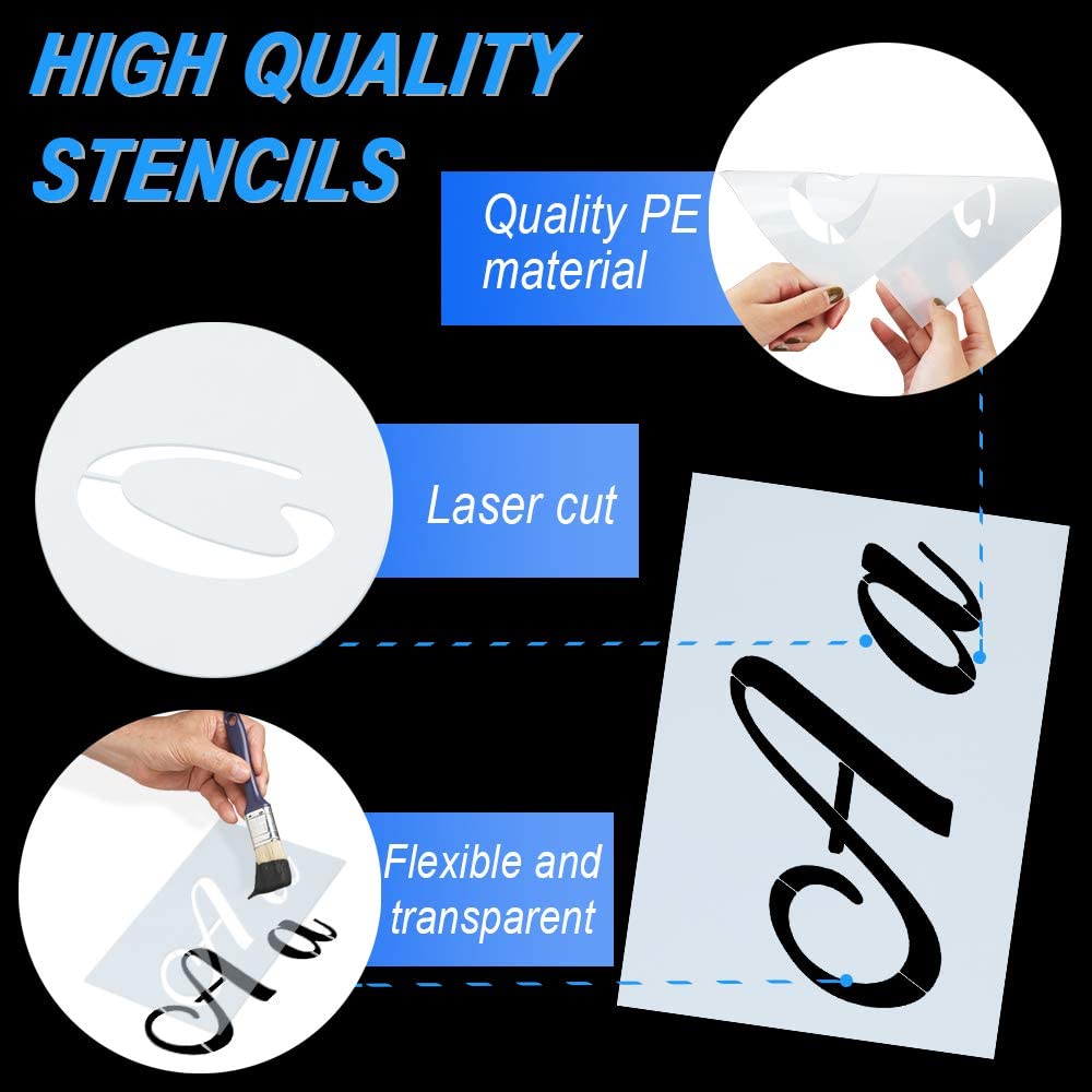 Aipaide 40 Pieces Letter Stencils for Painting on Wood Reusable Plastic Alphabet Stencils with Calligraphy Font Upper and Lowercase Letters - Image 3