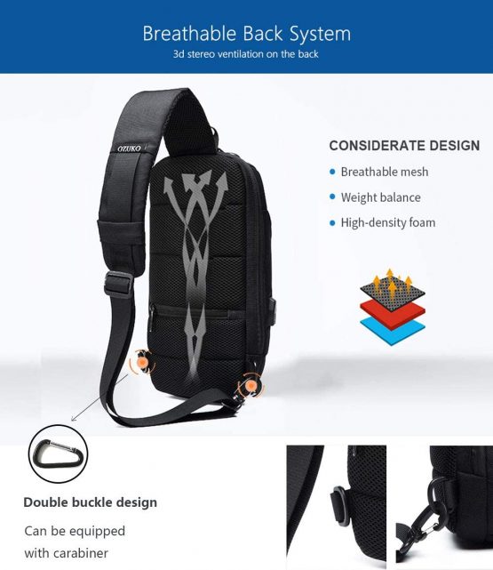 OZUKO Sling Cross Body Backpack, USB Anti-Theft Men's Chest Bag Casual Shoulder Bag - Image 4