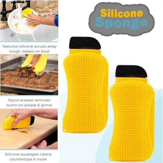 3 in 1 Silicone Sponge Dishwashing Household Kitchen Multi-Function with Soap Dispenser Scraper Cleaning Brush - Image 3