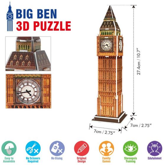 CubicFun 3d Jigsaw Puzzle for Kids UK London Architecture Building Model Landmark Kit Gift for Children, Tower Bridge Big Ben (Small 3 UK Puzzles) - Image 2