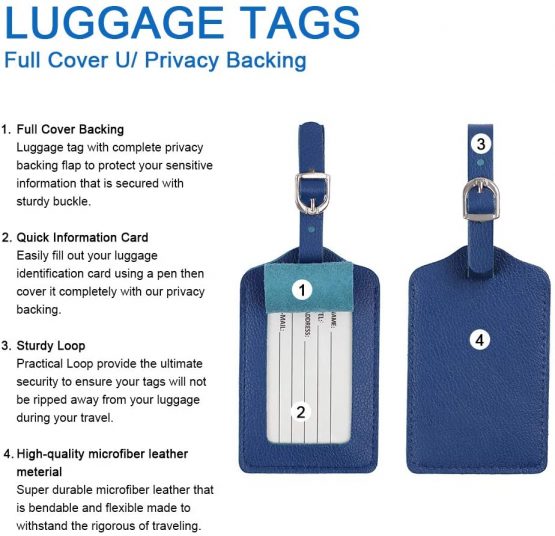 Luggage Tags, Microfiber Leather Personalized Suitcase Tag Set Luggage id Tags Labels Travel Accessories-Set of 4(Black) - Image 4